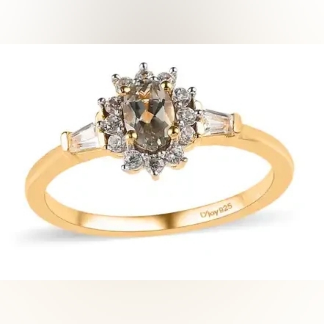 Premium Turkizite White Zircon Sunburst Ring In Vermeil Yg Over Sterling Silver 99$